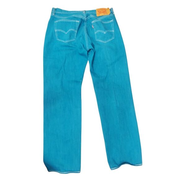 Levi’s 501 Button Fly Jeans Men’s 36x34 Bright Teal Blue Rare Color Edition Clas - Picture 3 of 10
